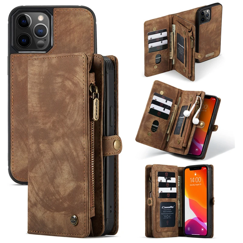 iphone 12 wallet case CaseMe Leather Wallet Case for iPhone 12 13 11 Pro XS Max X XR SE 2022 8 7 6 6S Plus Magnetic Zipper Purse Card Cover Coque Etui iphone 12 clear case