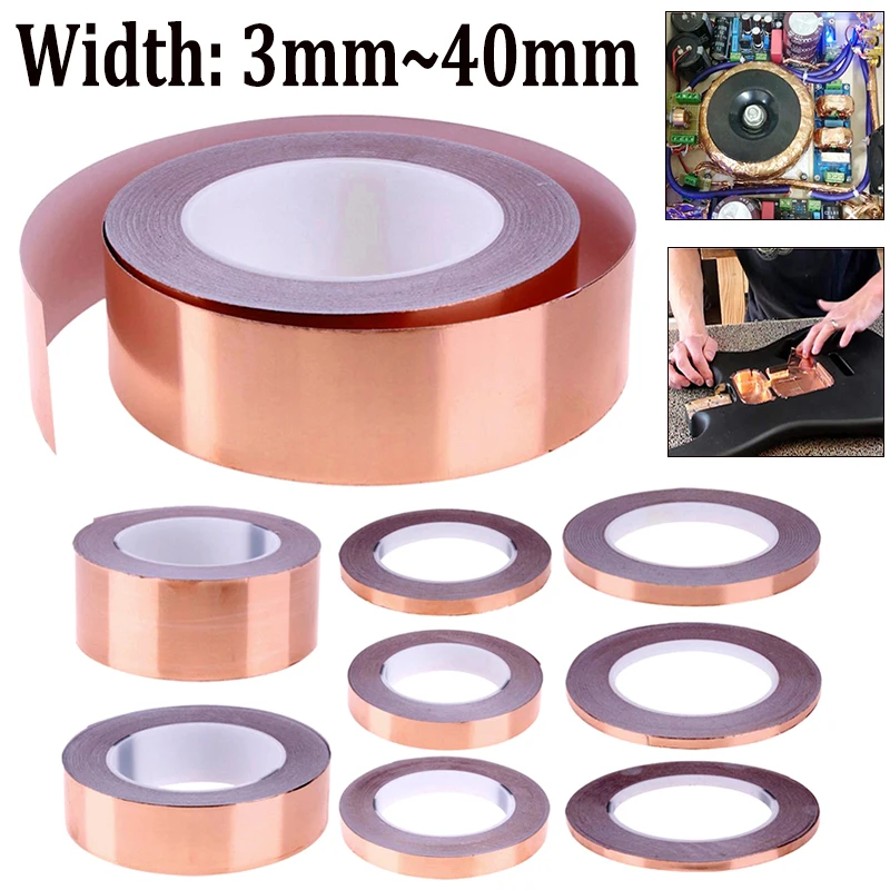Cinta De Lámina De Cobre Cinta Adhesiva De Lámina De Cobre Conductora De Doble Cara Para Blindaje Electromagnético 10 Mm X 20 M, Cinta Eléctrica