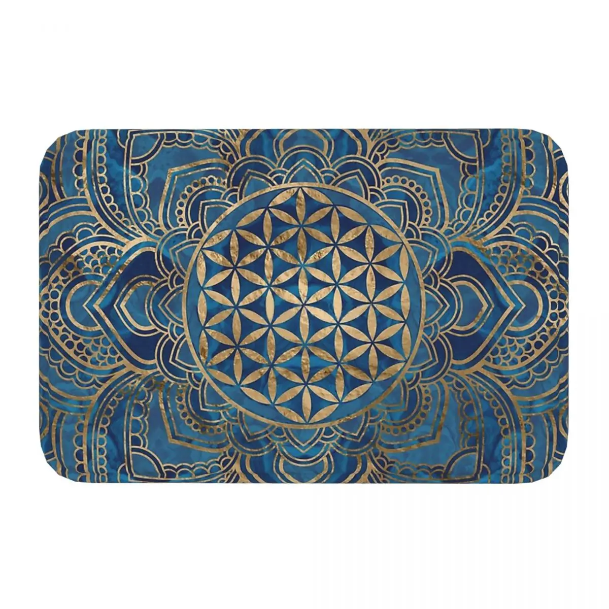Culture Bath Mat Flower Of Life In Lotus Mandala Blue Marble And Gold Doormat Kitchen Carpet Entrance Door Rug Home Decoration