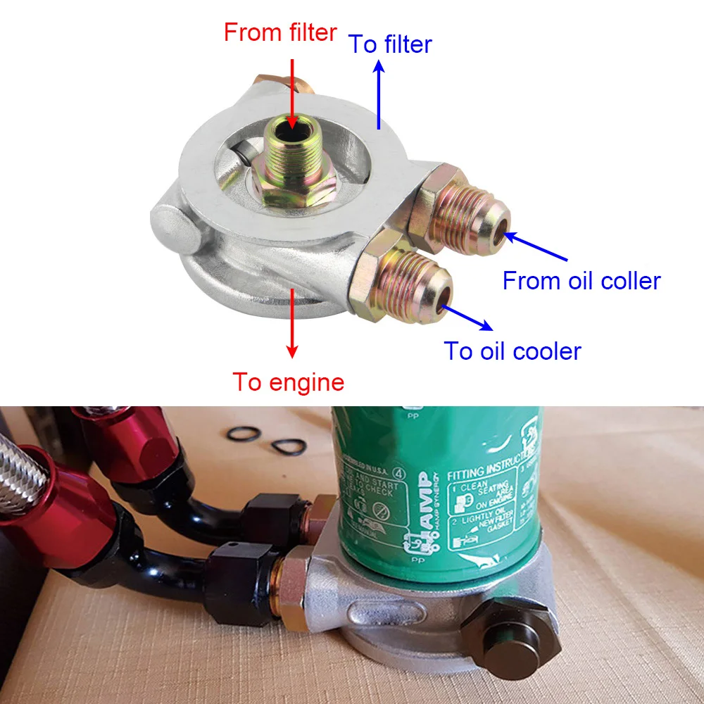 Fit For Oil Filter Cooler Sandwich Plate Adapter AN10 + 80 Deg 176 F Thermostat Fit For Oil Filter Cooler Sandwich Plate Adapter AN10 + 80 Deg 176 F Thermostat