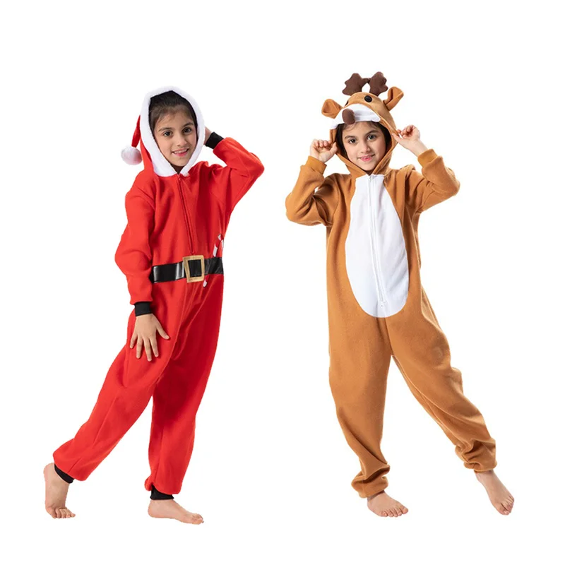 

Christmas New Year Kids Soft Hooded Pajamas Reindeer Children Santa Claus Cosplay Costume Carnival Easter Purim Fancy Dress