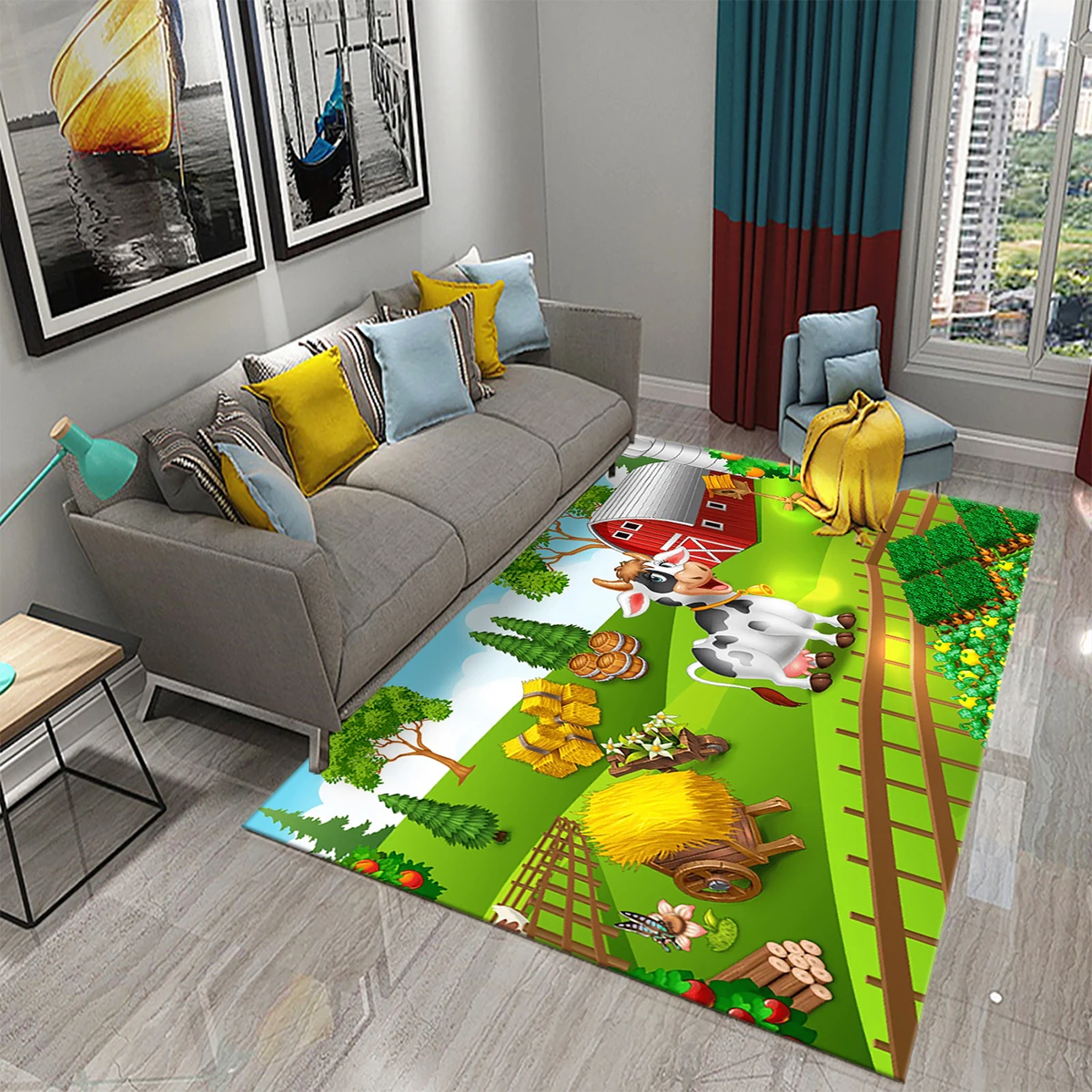 Cartoon-Farm-Animals-Carpet-Cute-Animal-View-Rugs-Kids-Bedroom-Living ...