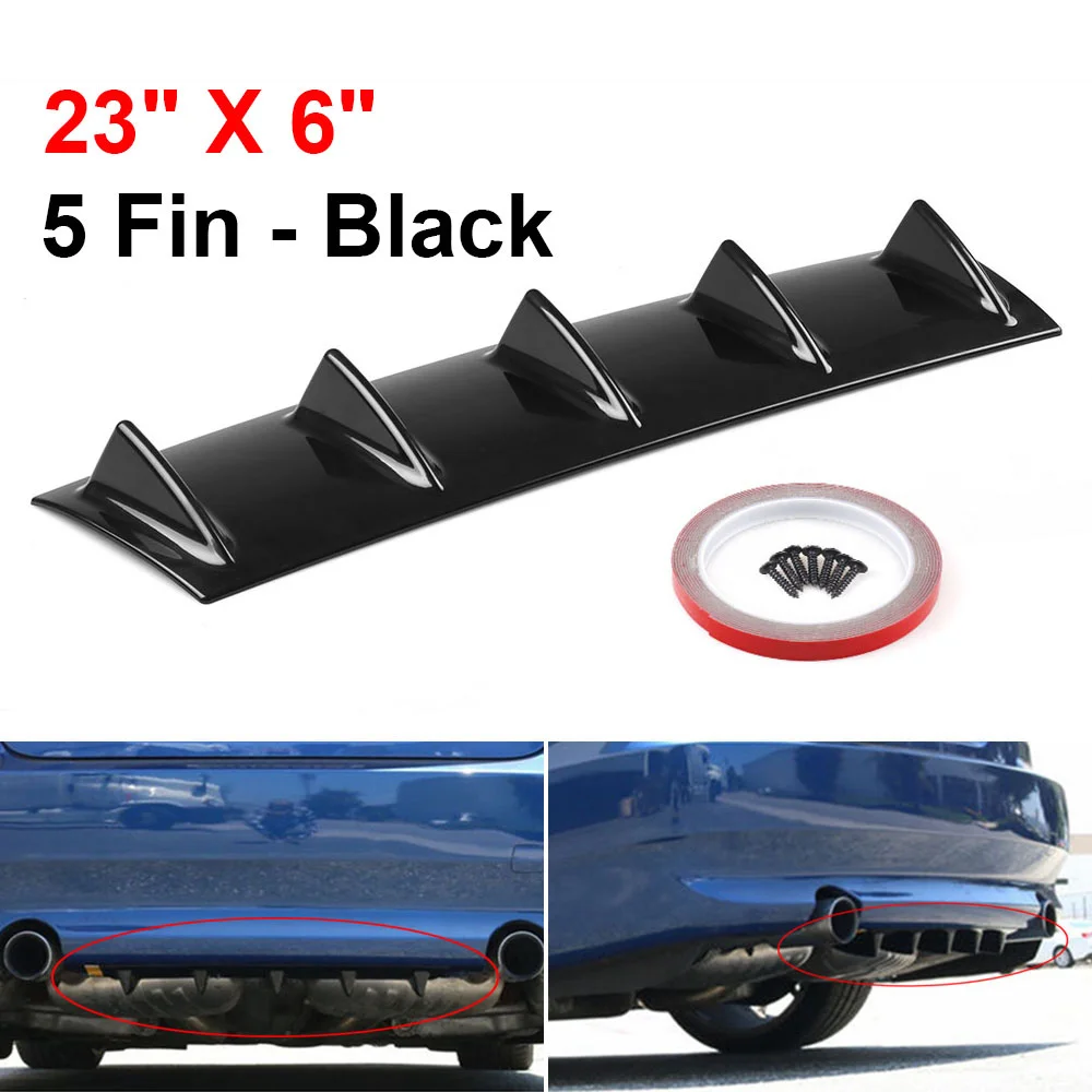 ABS Plastic Universal Black/Carbon Rear Bumper Lip Diffuser Spoiler 5 Fin Car Back Bumper Lip Deflector Splitter Car-Styling