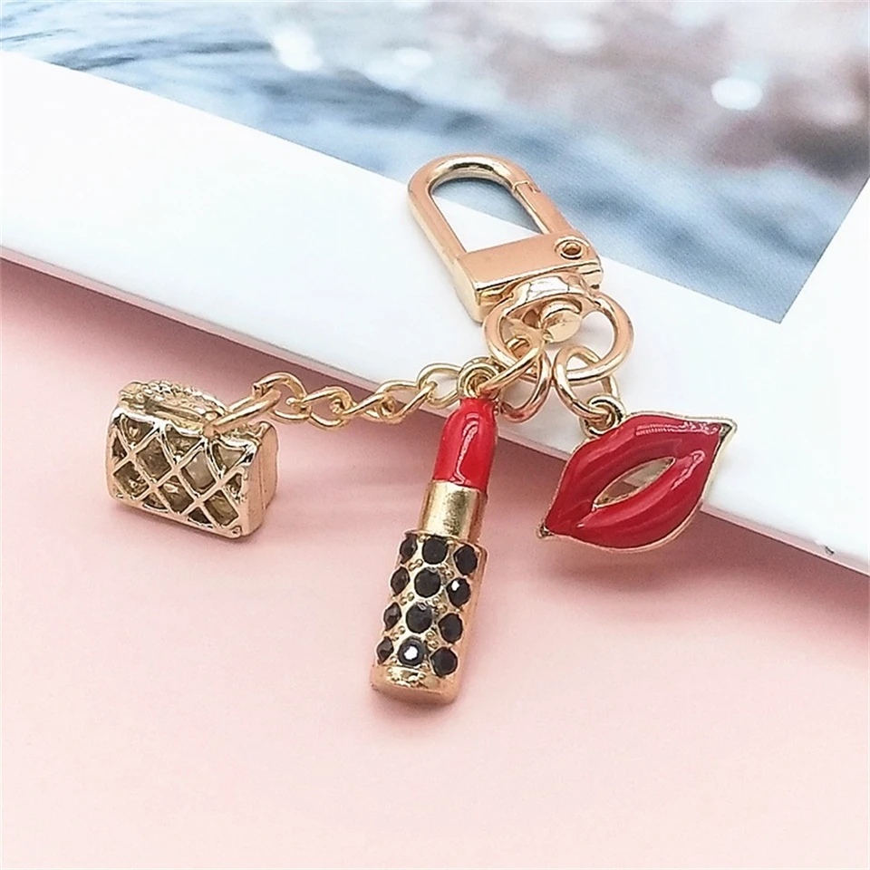 Sparkling Red Lips Keychain For Women - Rhinestone Lipstick Key Ring Accessory - View #9