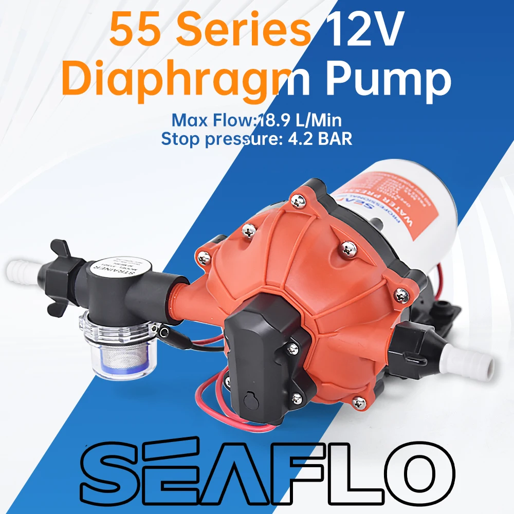 SEAFLO 55 Series Diaphragm Water Pump 5.0GPM 60PSI 12 Volts Electric Yacht Boat Marine RV Caravan High Pressure Supply 5 Chamber marine water pump