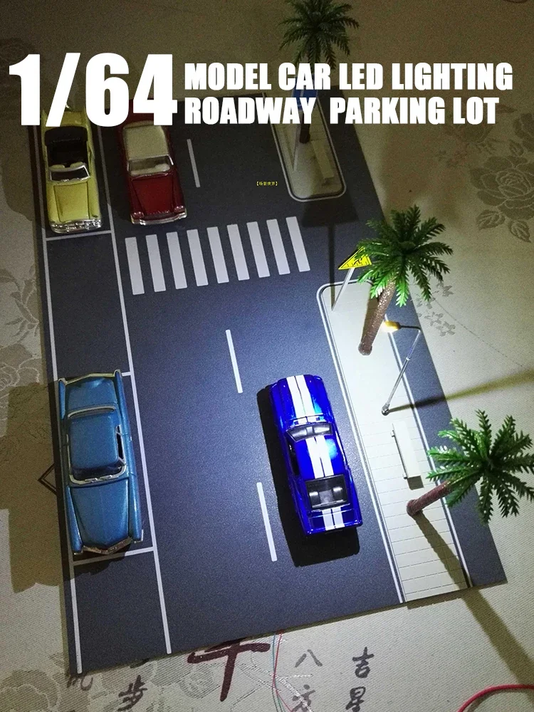 Diorama 1/64 Diecast Car Garage Modello Illuminazione A Led City Road Car Parking Lot Sfondo Display Scena Modello Giocattolo Regalo