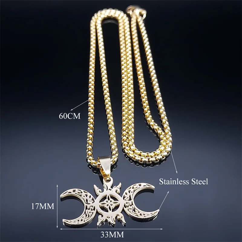 Wicca Celtic Knot Triple Moon Goddess S/S Necklace size chart