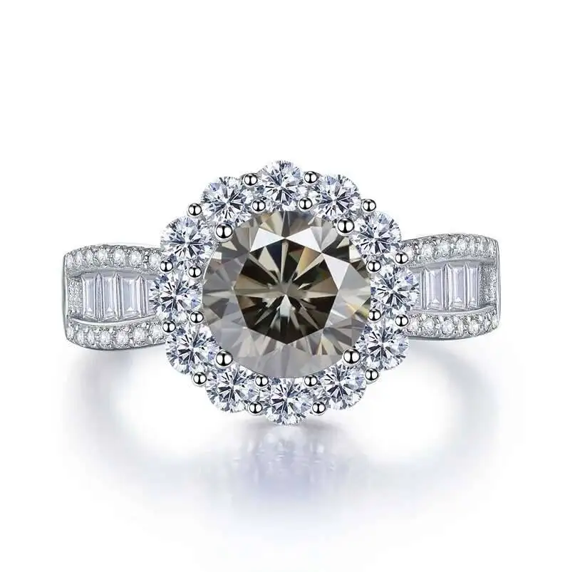 Elegant Round 2 Carat Pink Royal Blue Moissanite Sterling Silver Engagement Ring