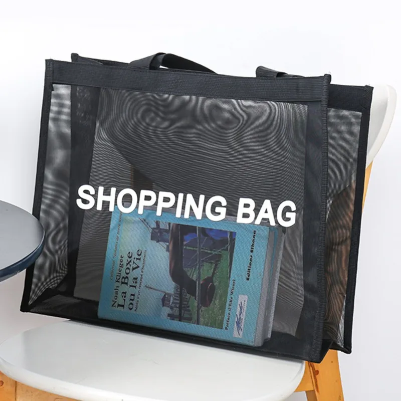 Transparente Netz-Einkaufstasche, große Kapazität, Schultertasche für Einkaufstaschen, atmungsaktive Aufbewahrungstasche für Strand, Reisen, Toilettenartikel – Detail 7
