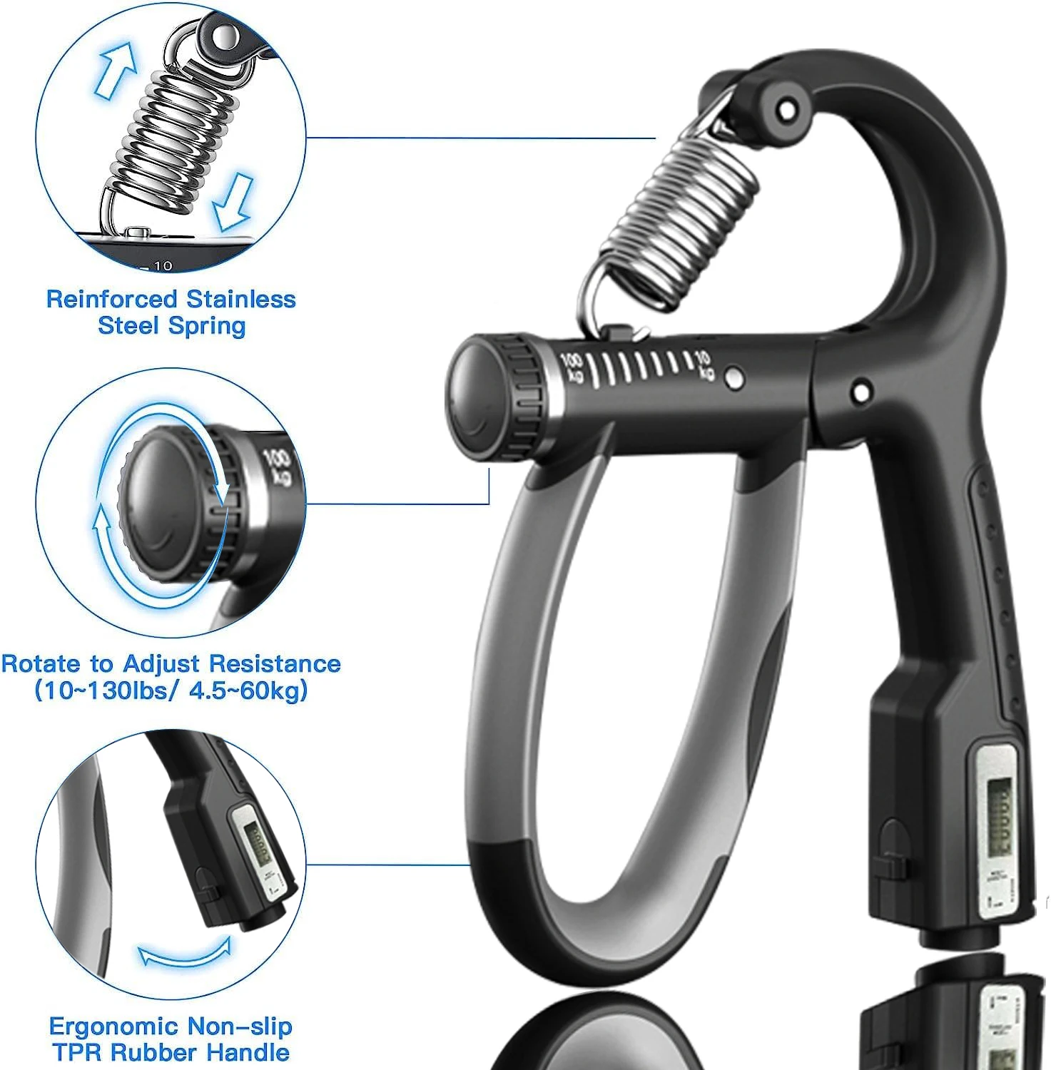 10-100Kg Adjustable Grip Strength Device For Fitness Rehabilitation Training, Wrist Strength Counting For Muscle Exercise hand strengthener hand grip trainers hand grip exerciser hand exerciser hand trainer