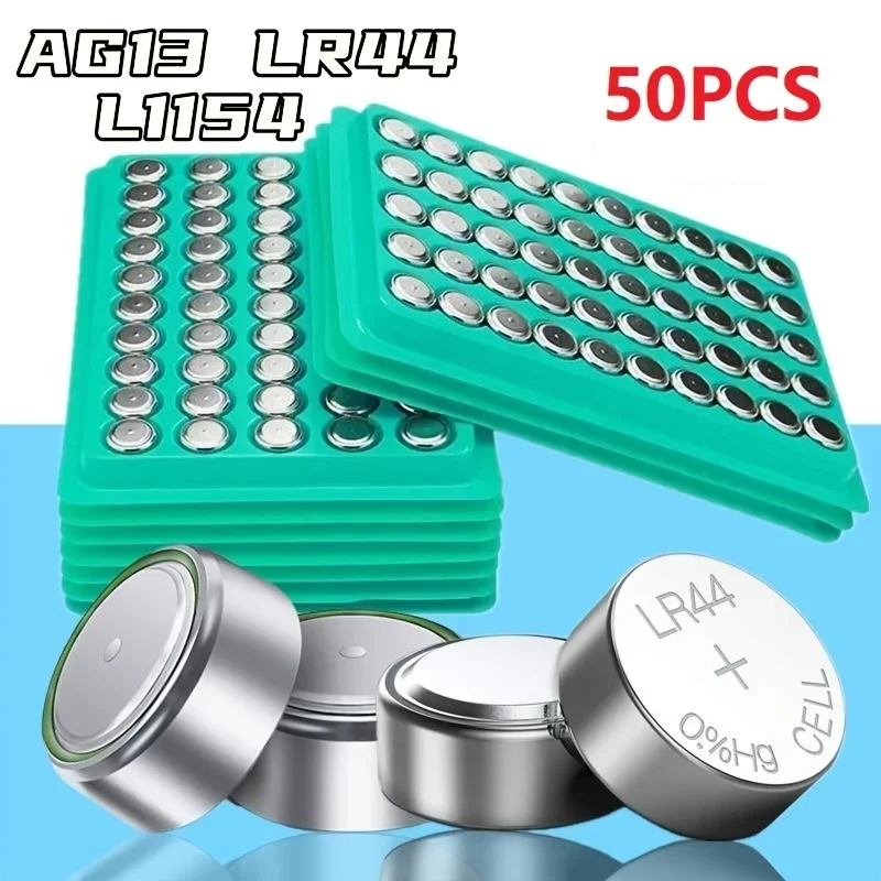 

50PCS Alkaline Battery AG13 1.5V LR44 386 Button Coin Cell Watch Toys Batteries Control Remote A76 SR43 186 SR1142 LR1142 CX44