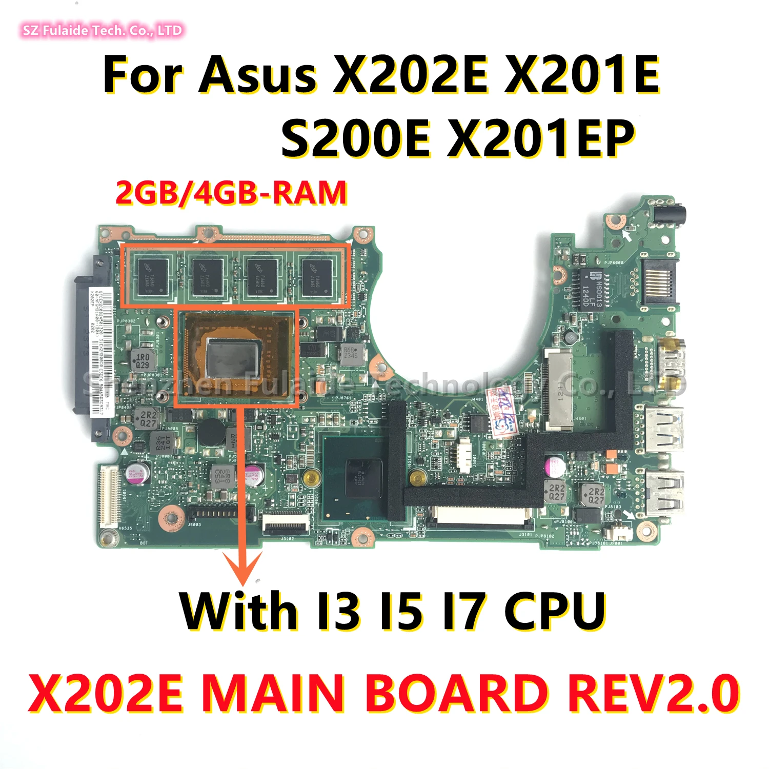 X202E MAIN BOARD REV2.0 For Asus X202E X201E S200E X201EP Laptop