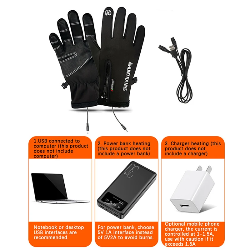 Heated Gloves Winter Liner Charge Electric Full Finger Gloves Men Cycling Skiing Fishing Biker Bicycle Accessories