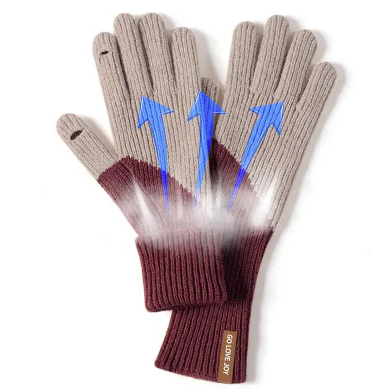 

Knitted Woolen Gloves Winter Full Finger Mittens Hand Warmer Men Women Gloves Thicken Cycling Gloves With Touchscreen