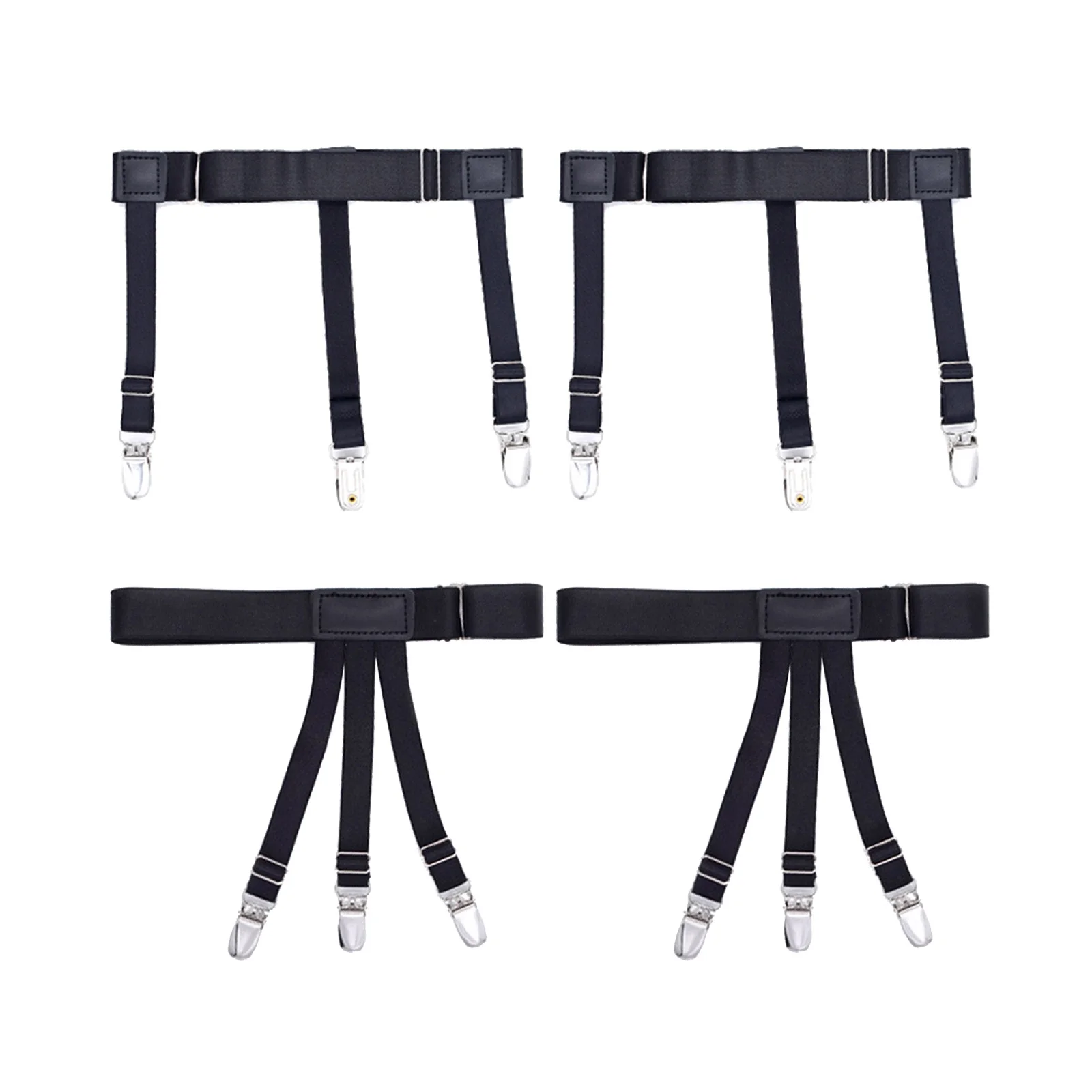 

2 Stays Shirt Holder Leg Straps Thigh Garters with Adjustable Elastic Strap And Non- Locking Clips