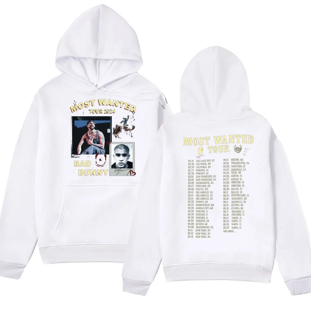Rapper Bad Bunny Most Wanted Tour 2024 Hoodies Men Women Stylish Retro Harajuku Streetwear Long-sleeved Sweatshirt Male Hoody