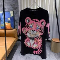 Diamond Stamping Tiger Letter Design Plus Size Women's T-shirt Street Personality Y2K Fashion Plus Size Tops Summer New T-shirts