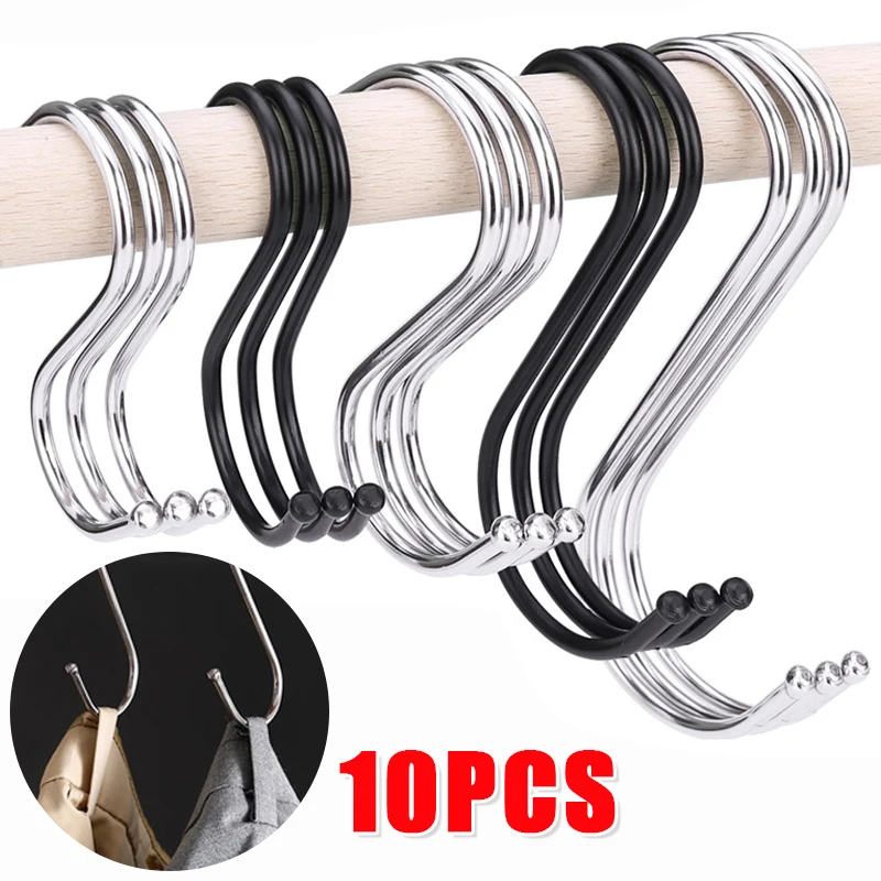 10/1Pcs Stainless Steel S-Shape Hooks Multi-function Railing Hanging Rack  For Clothes Bags Towels Kitchen Bedroom Organizer Hook - AliExpress