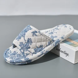 Floral Cotton Anti - Slip Indoor Slippers - Lightweight & Soft Bedroom Footwear - 45 (Blue)