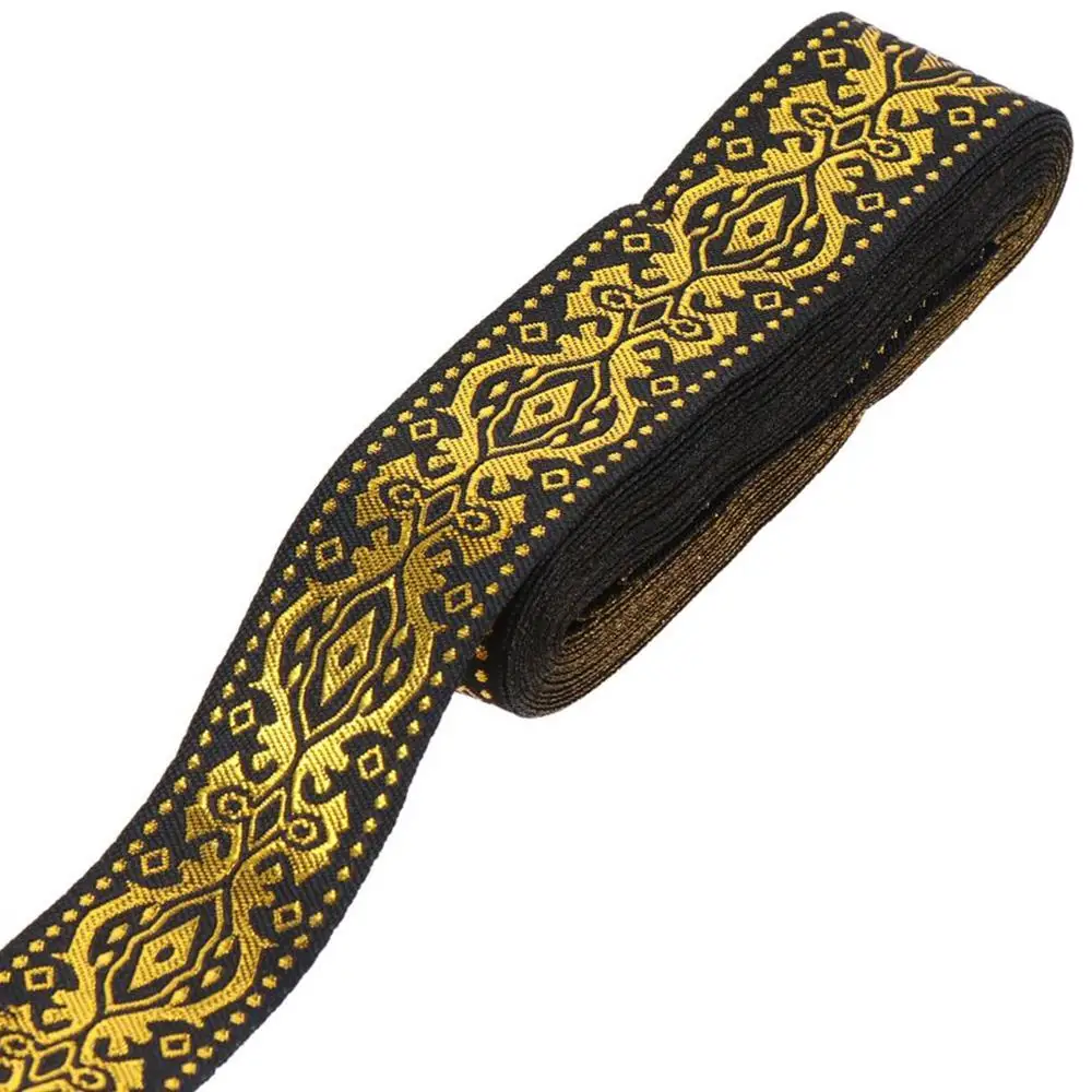 White Gold Jacquard Ribbon Black Gold Fabri Ribbon Floral DIY Clothes Sewing 7.6 Yards 1.3 Inch Wide, embroidery ribbon,silk satin ribbon