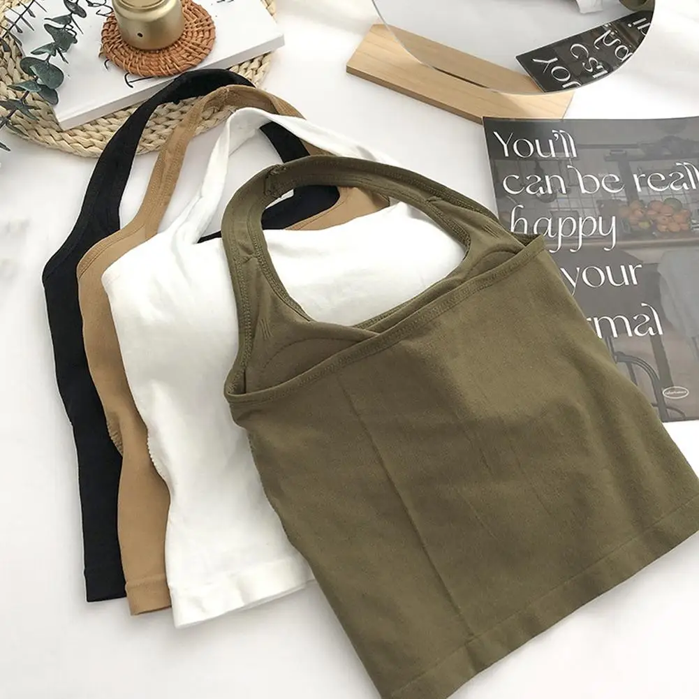 Neue weiße Halter Sexy rückenfreie Tank Tops Frauen Neck Neckholder Tank Top mit Brustpolster ärmelloses Neckholder Top Frauen – Detail 10