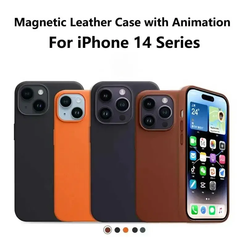 BSN Apple Leather With Magsafe Case for iPhone 14 Pro Max 14 Plus 14Pro Case Wireless Charging Magnetic Cover