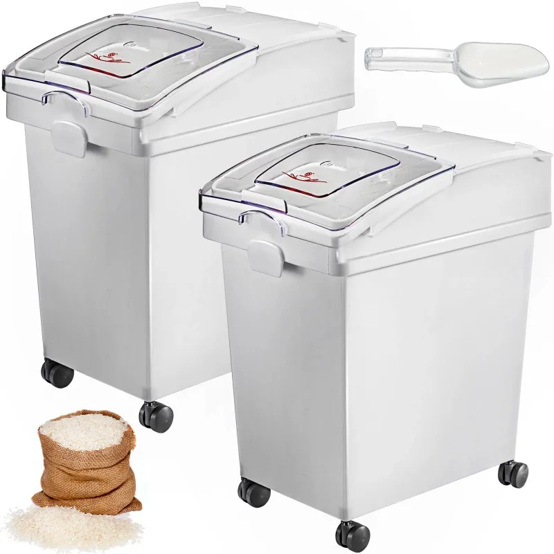 

6.6 gals Flour Bins, Commercial Storage 2 Pcs/Set, PP Material, On Wheels