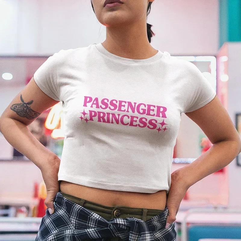 Passenger Princess Funny Womens Cropped Tops 2000s Grunge T-shirts Gothic Clothes Y2k Baby Tee Short Sleeve Top