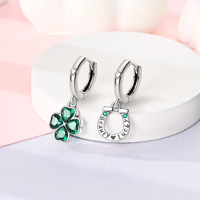 Sfddba21b1ad740249efdb2d1da38e808j Original 925 Sterling Silver Green Clover Ladybug Earrings Women Zircon Ear Studs Hoop Earring Anniversary Jewelry Gift Mallzona