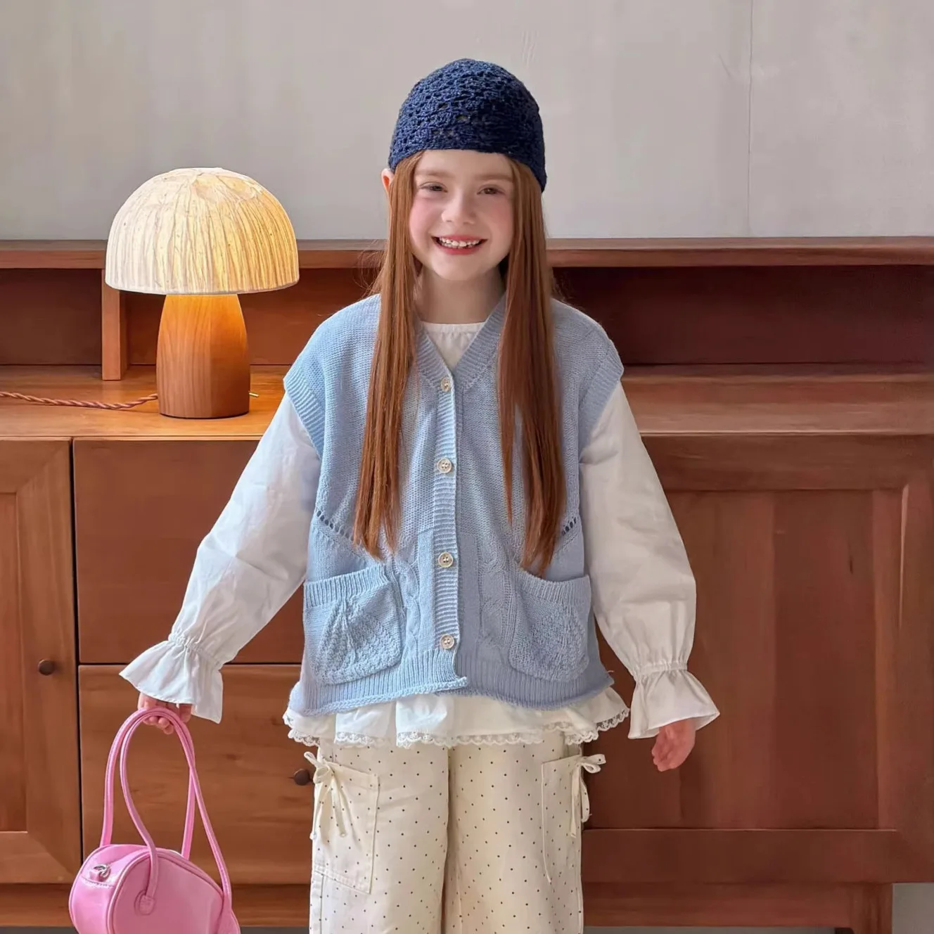 2026 봄 가을 신상 여아 한국 스타일 루즈핏 니트 탱크탑 베스트 다용도 여아 싱글 브레스티드 베스트