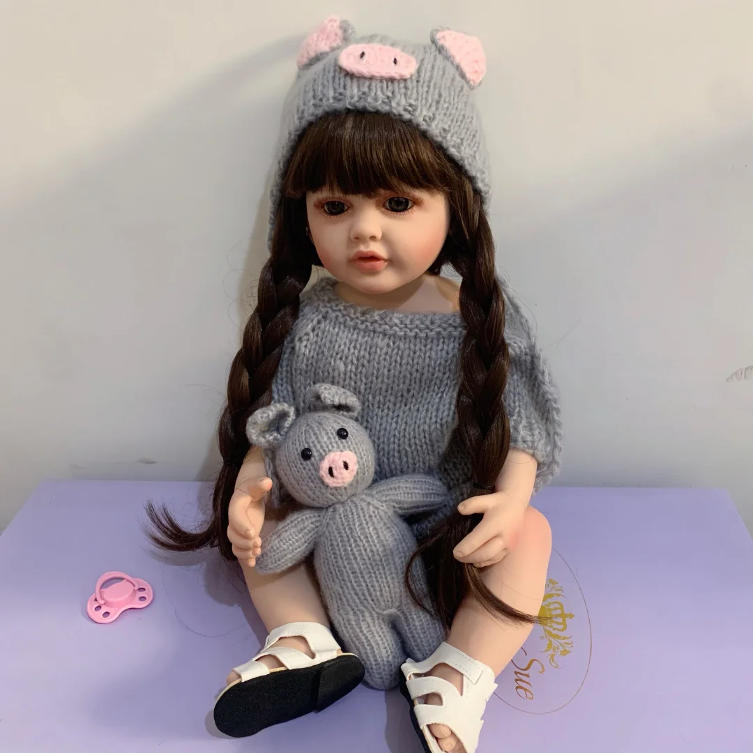 55 CM Soft Silicone Reborn Baby Long Hair Girl 22 Inch Doll Toy Lifelike Realistic Princess Toddler Bebe