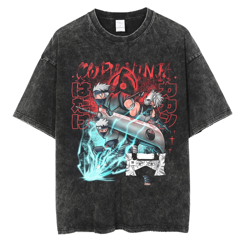 

Hip Hop Streetwear Japanese Anime Naruto Print T Shirt Vintage Black T-Shirt Harajuku Cotton Casual Tops Men Short Sleeve Tshirt