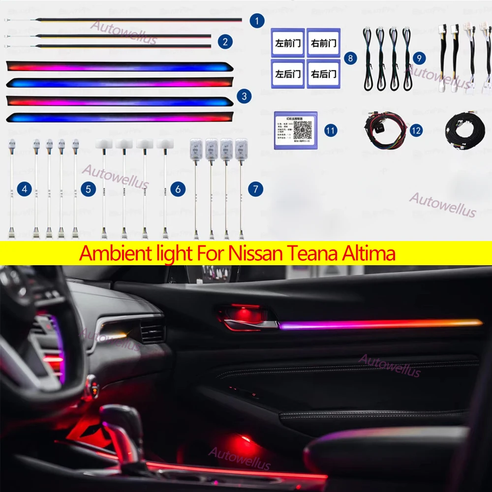 

Car Ambient Light Fit for Nissan TEANA 2019-2022 Interior Lamp Mold Replacement Streamer Dynamic Magic Color Atmosphere Light