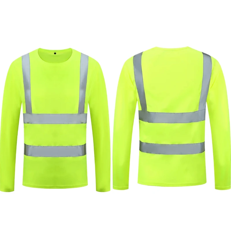 Fluorescent High Visibility T-Shirts Men Reflective Work Safety Shirts Quick Dry Long Sleeve Hi Vis Tops Construction Workwear men t shirts
