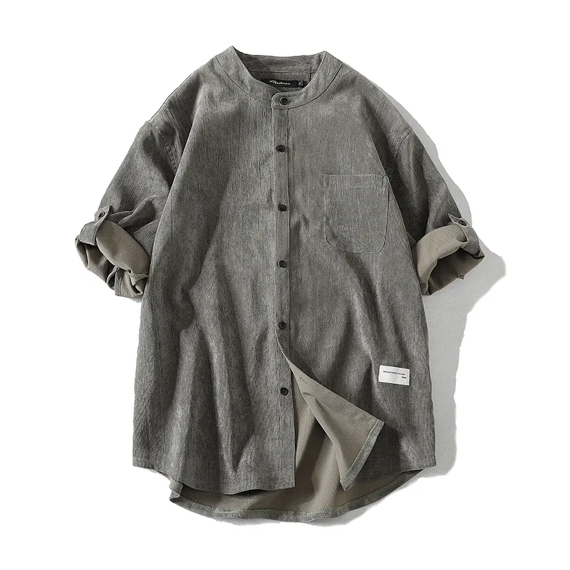 

Men's Spring/Summer Mid Sleeve Corduroy Shirt Vintage Simple Korean Fashion Shirt Handsome Casual Shirt Outer