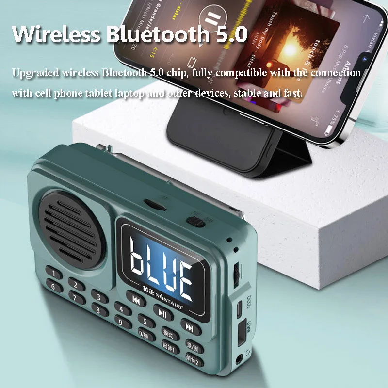 Portable Clock FM Radio HD LED Display High Sensitivity Radios Wireless Bluetooth Speaker Support Dual Alarm Clock HD Recording