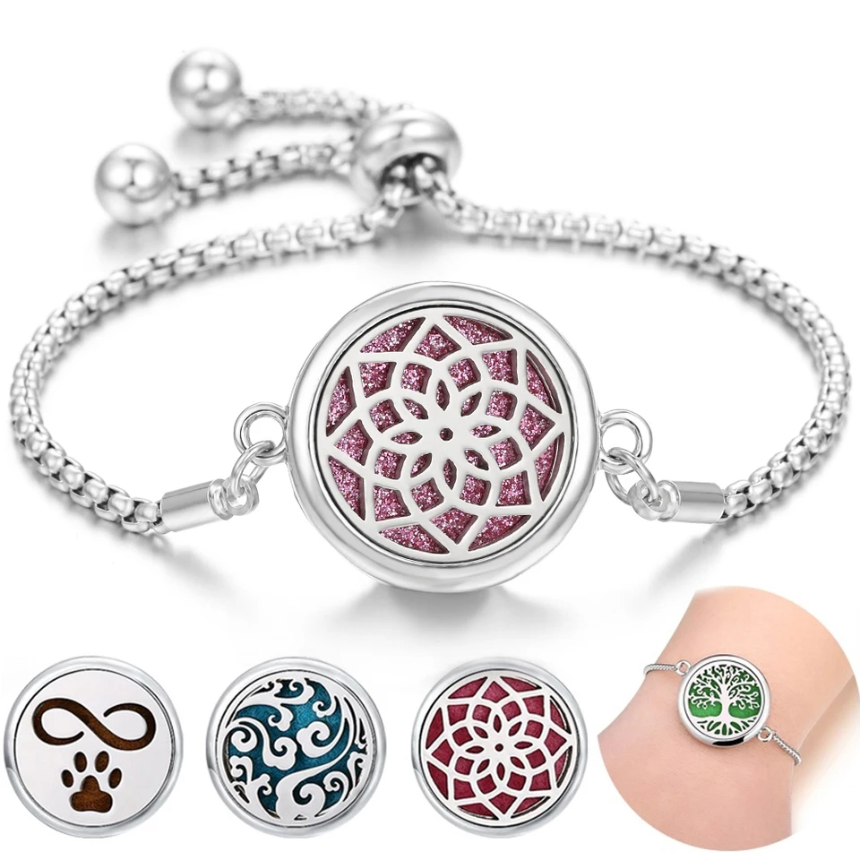 Bracciale Diffusore Per Oli Essenziali In Acciaio Inox 316L - Regolabile, Con 10 Pastiglie Di Feltro Colorate, Aromaterapia