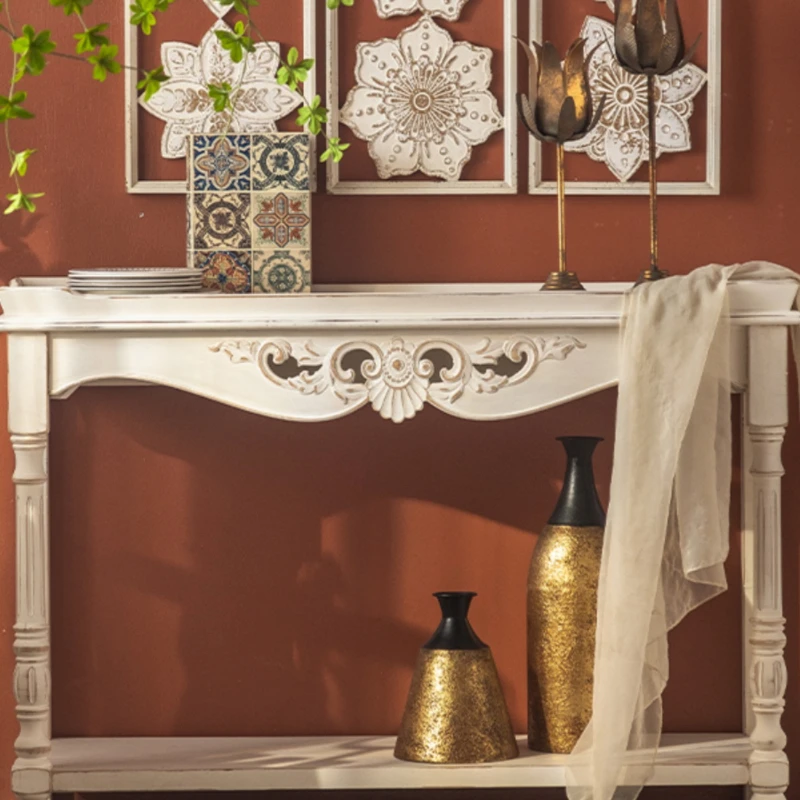 

Vintage Vintage American-Style White Solid Wood Console Tables Table Homestay Hotel Wall-Mounted Decorative Table