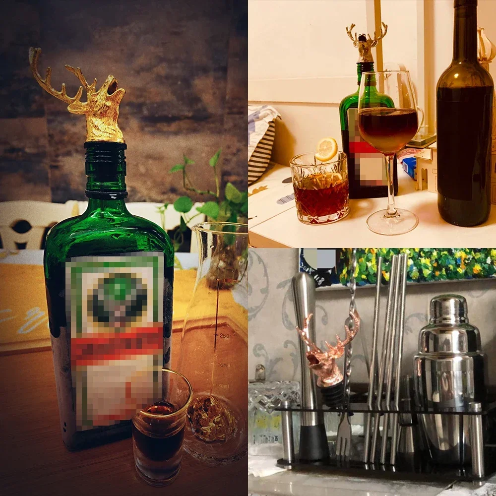 Wine Pourer Alloy Deer Elk Wine Stopper Liquor Pourers Wine Bottle Stoppers Wine Pourers Wine Accessories Liquor Dispenser Cocktails Beer Whiskey Dispenser Bar Accessories