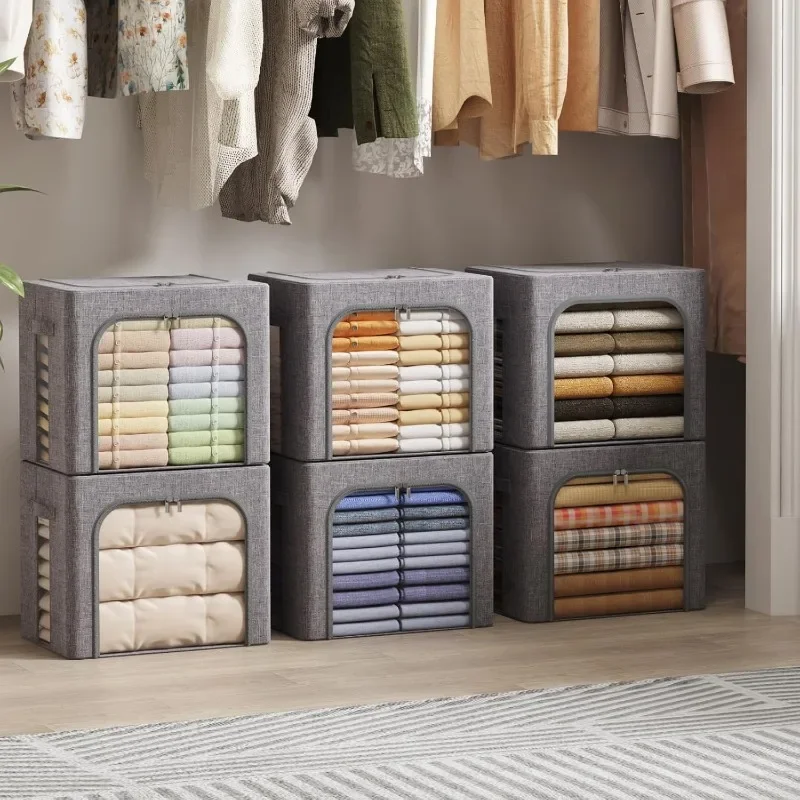 Stackable Foldable Clothes Storage Bins with Lids