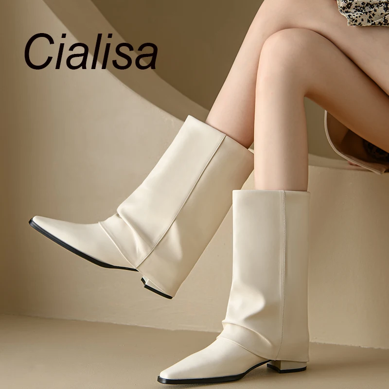 

Cialisa 2023 Autumn Winter Mid-Calf Boots For Women Fashion Design Square Toe Handmade Elegant Lady Mid Heels Shoes Sizes 40 New