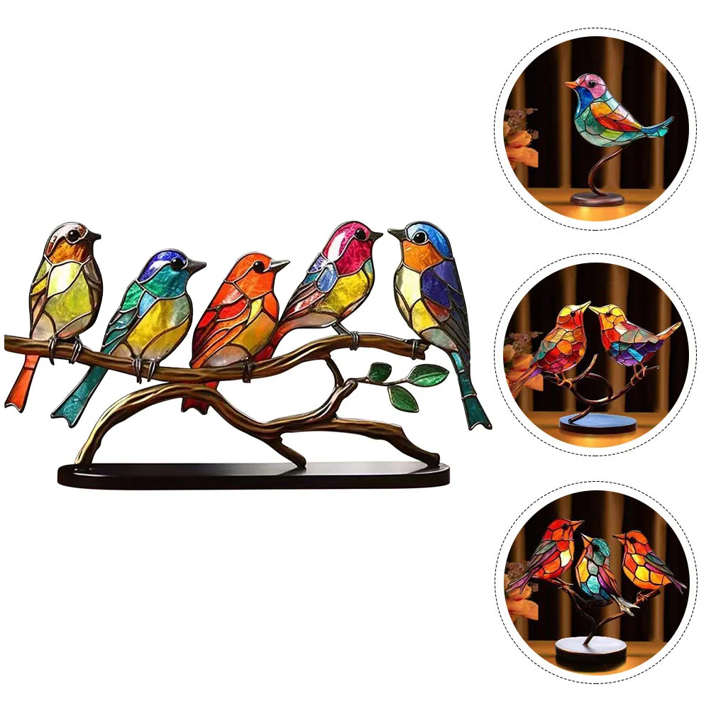 

Tabletop Bird Statue Multicolor On Branch Decoration Household Delicate Bird Statue Ornament Colorfast Metal Bird Decor