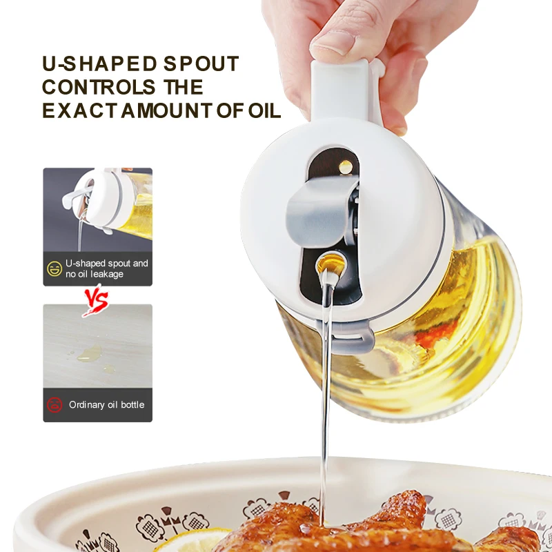 

2Pcs Glass Olive Oil Dispenser Bottles with Automatic Caps Kitchen Vinegar and Oil Cruet Leakproof Liquid Seasoning Bottle