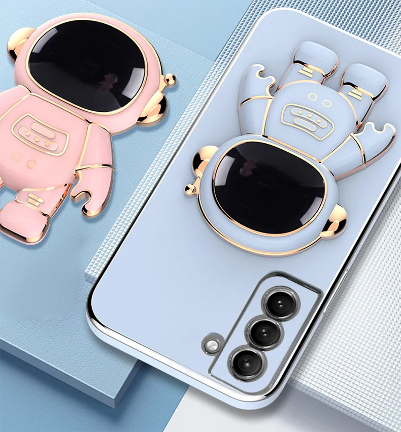 Galaxy S20 FE 5G leather Cases 3D Astronaut Holder Plating Case for Samsung Galaxy S21 S20 S10 S22 Ultra Plus FE A52 A53 A51 A32 A33 A13 A71 A72 4G 5G Cover samsung galaxy s21 fe 5g case