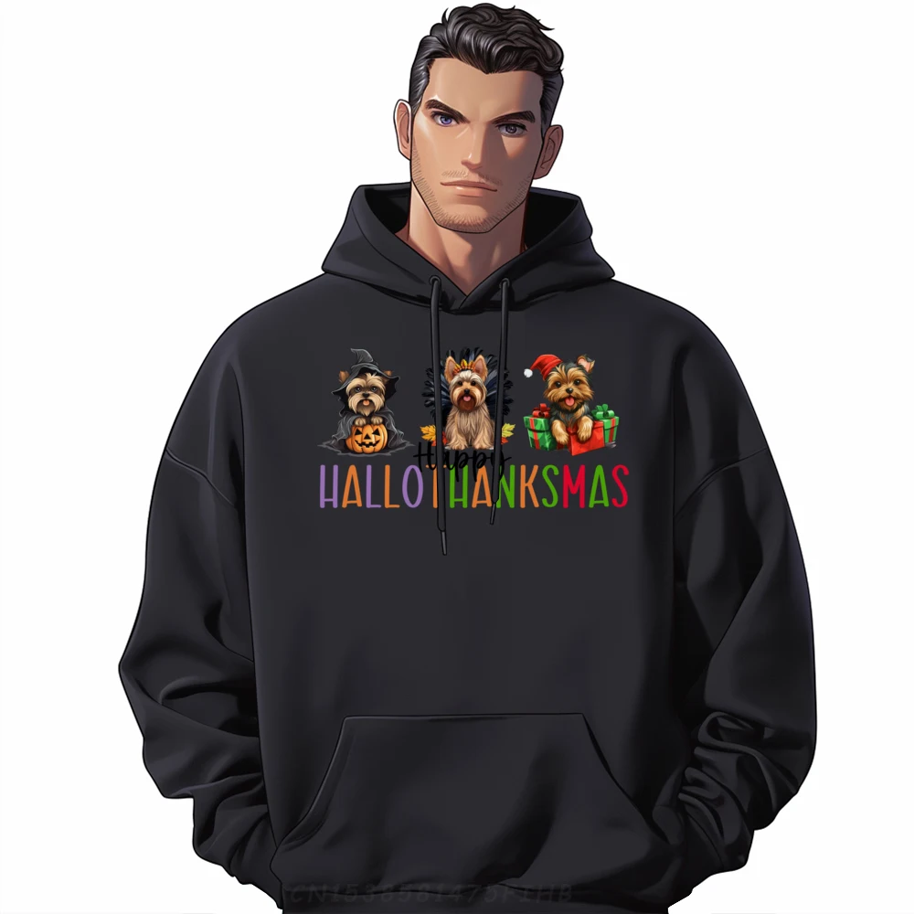 Dog Happy HalloThanksMas Yorkie Yorkshire Terrier Holiday Pink Graphic Tees Women Limited Time Special Luxury Hoodie