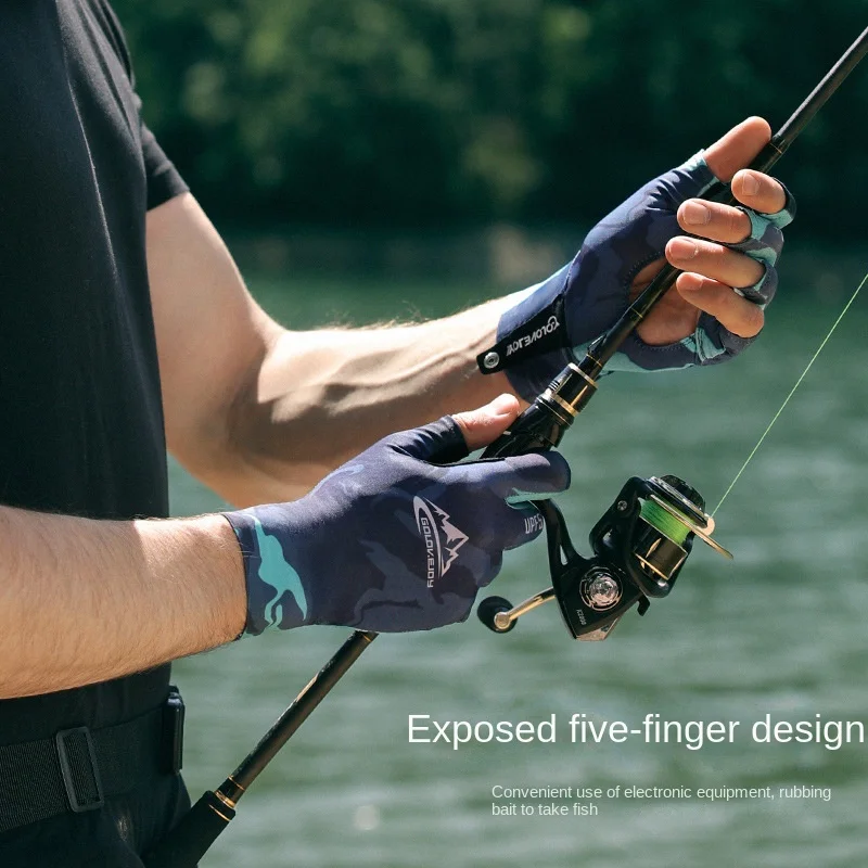 Summer Ice Silk Fishing Gloves for Men Outdoor Breathable Wear Resistant Hollow Anti Slip Sun Protection Gloves XG70