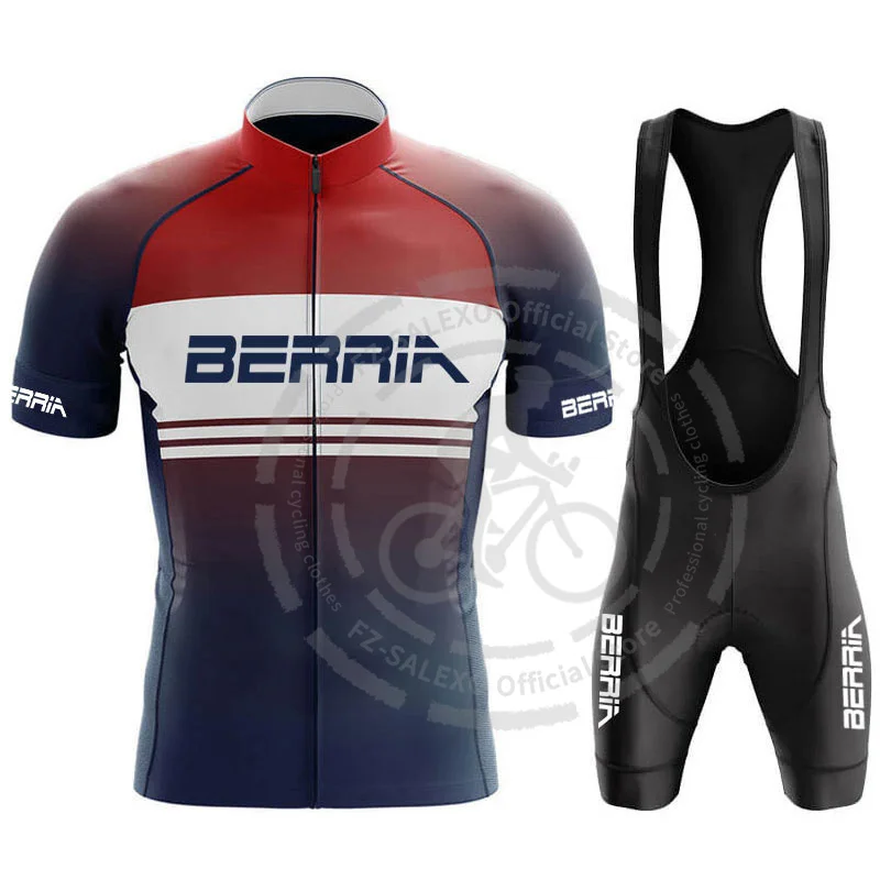 BERRIA Cycling Jersey Set Men Short Sleeve Cycling Clothing Summer MTB Bicycle Bib Shorts Breathable Road Bike Shirt Suit