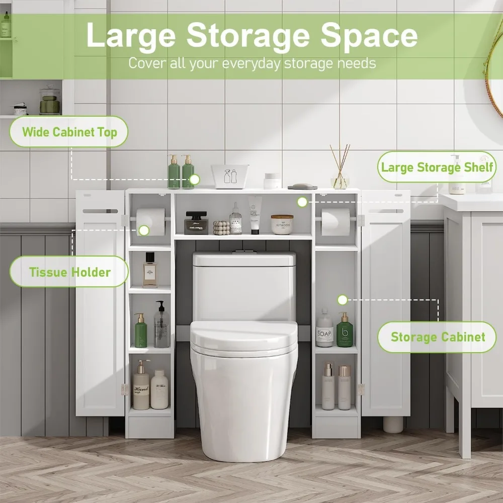 Short Over the Toilet Storage Cabinet – Freestanding Bathroom Space Saver with Adjustable Shelves, Toilet Paper Holder & Anti-Ti 4