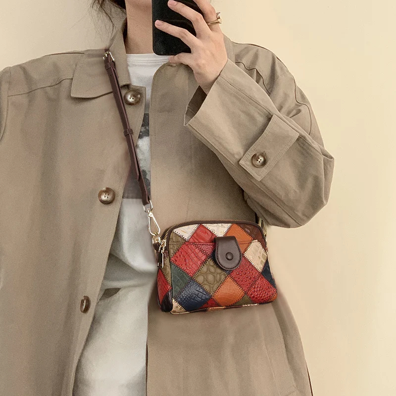 Retro Shell Bags Fashion Genuine Leather Shoulder Bag Luxury OL Style Patchwork Messenger Satchel Designer Brand Design