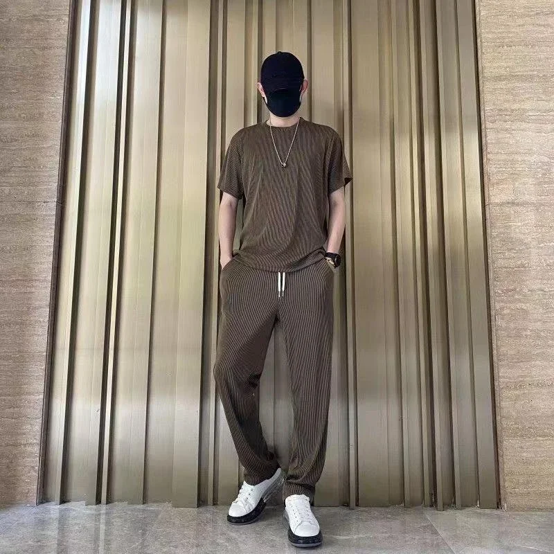 남성 티셔츠 바지 세트, 일반 나일론 여름 의류, 투피스, 한국 스타일, 2024 Young La, 저렴한 티 Xl